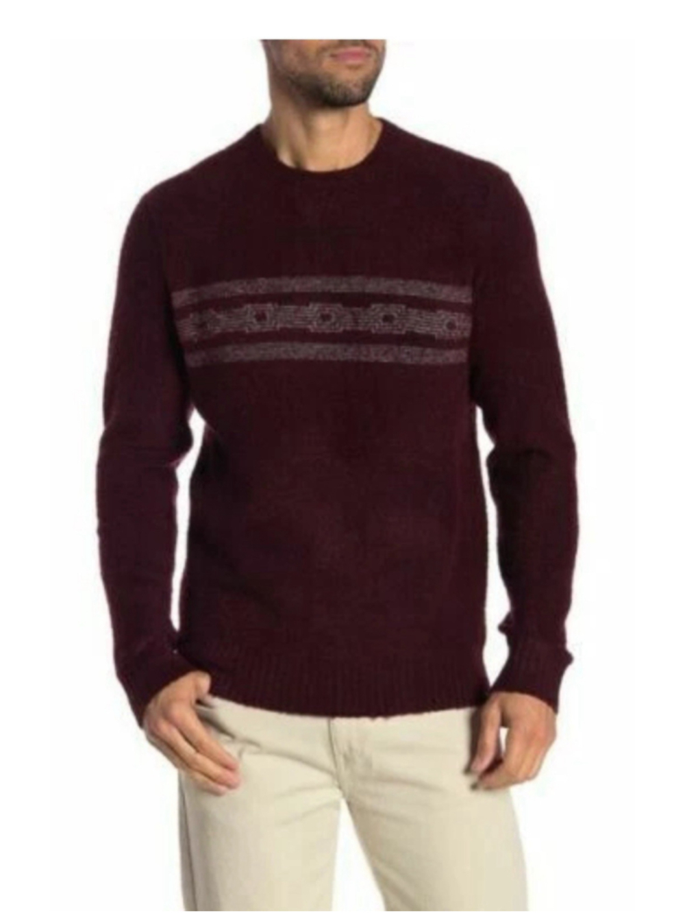 MICHAEL BASTIAN Striped Boucle Crew Neck Sweater,Beetroot XL- 0503